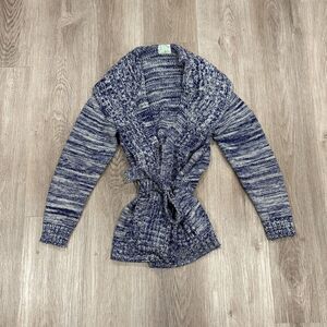 Vintage 60s Sears Jr Bazaar Women's Belted Acrylic Sweater Size Small Blue White